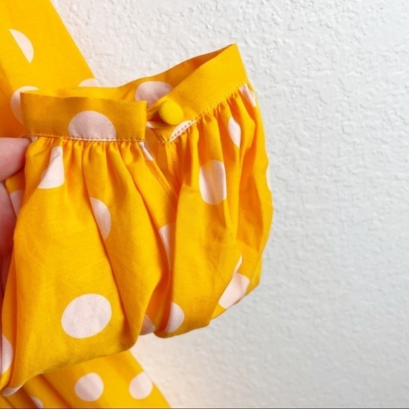 Nicholas Smocked Long Sleeve V-Neck Polka Dot Caftan Maxi Dress Silk Cotton - Picture 7 of 10